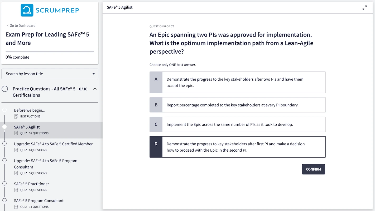 Leading SAFe™ 6 Exam Prep and more 6 SAFe (SA) Practice Test Screenshot 02