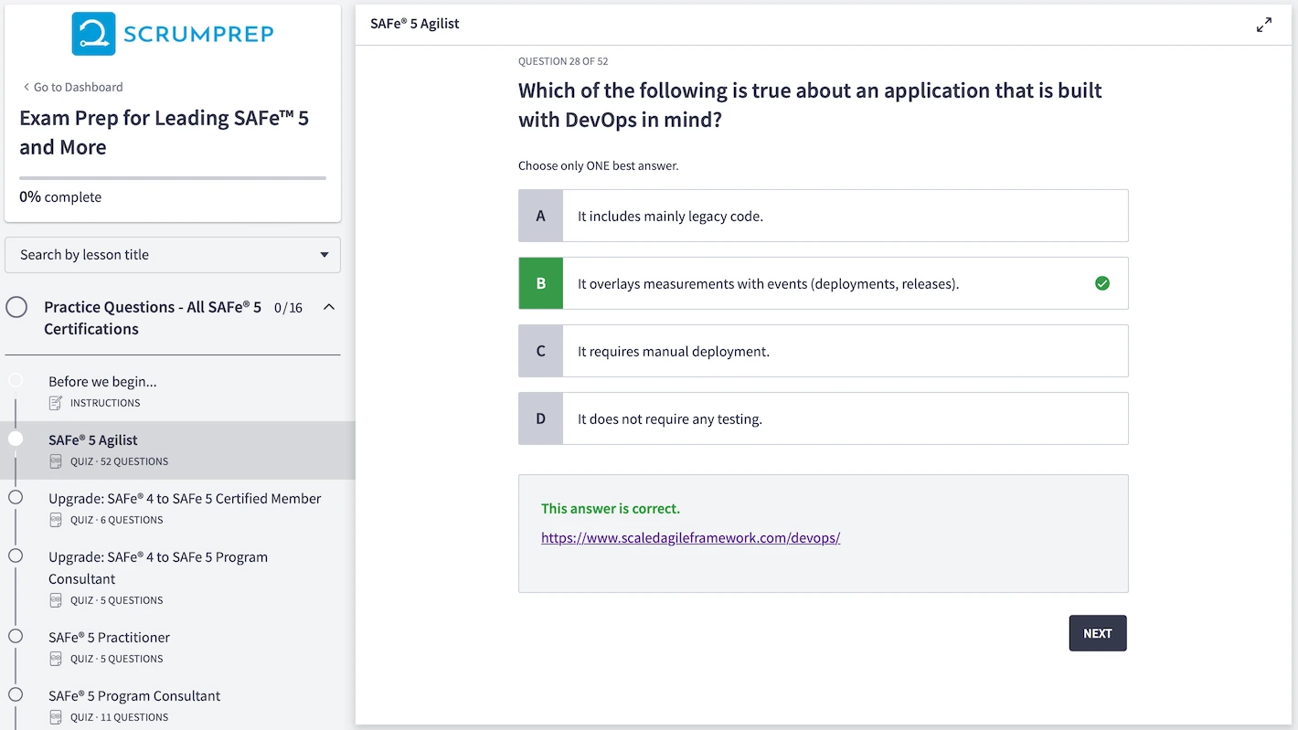 Leading SAFe™ 6 Exam Prep and more 3 SAFe (SA) Practice Test Screenshot 05