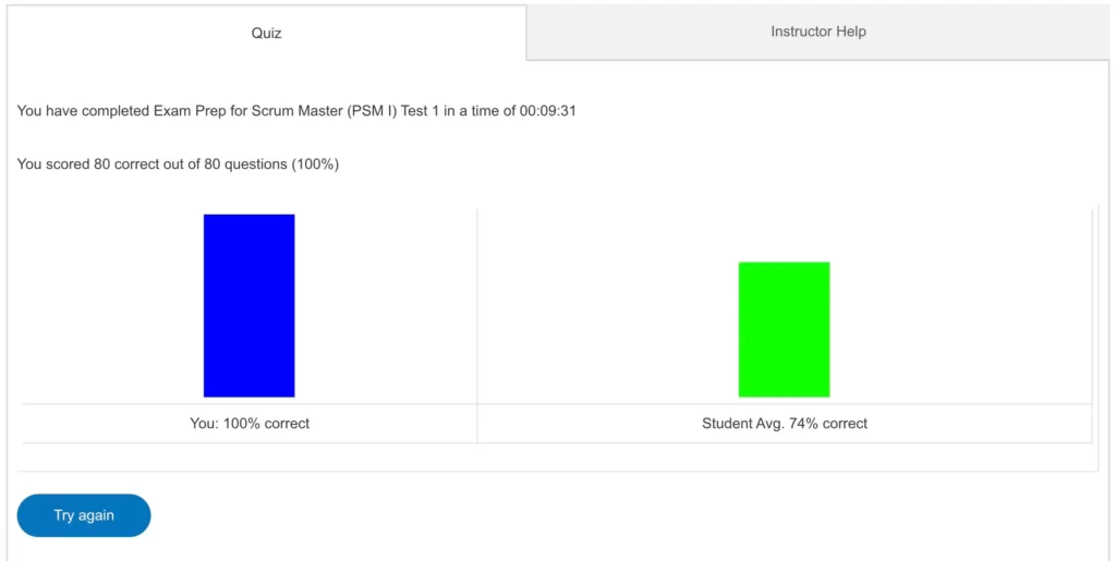 Exam Prep for PSM I Test 1 Results Screen