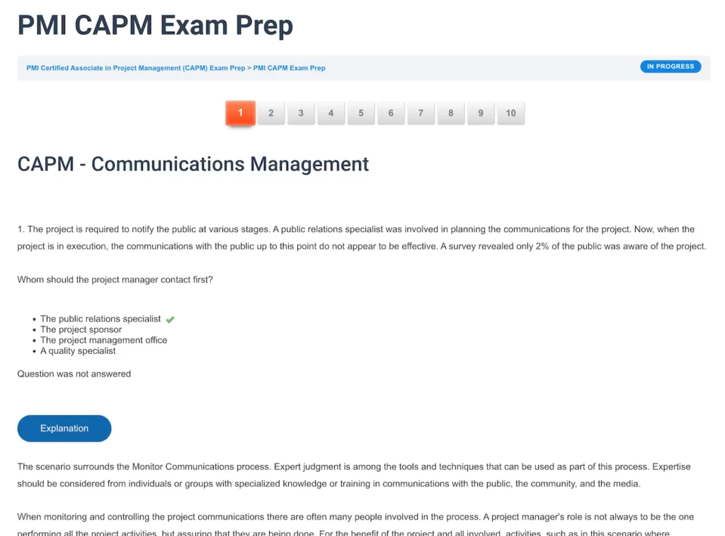 PMI CAPM Sample Q1 Answer