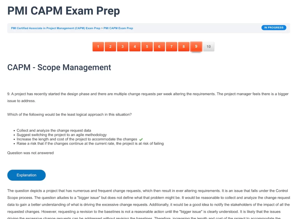 PMI CAPM Sample Q9 Answer