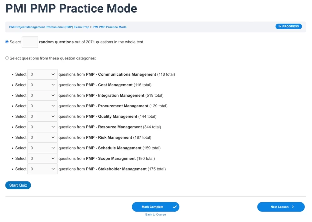 PMP Test Screenshot Start